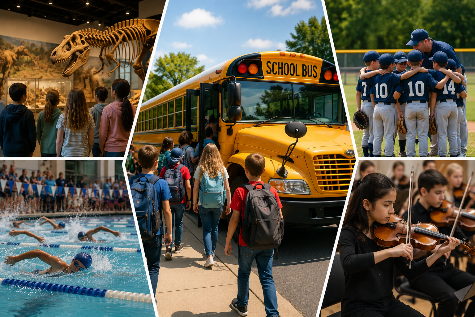 Students traveling by school bus for field trips and group events