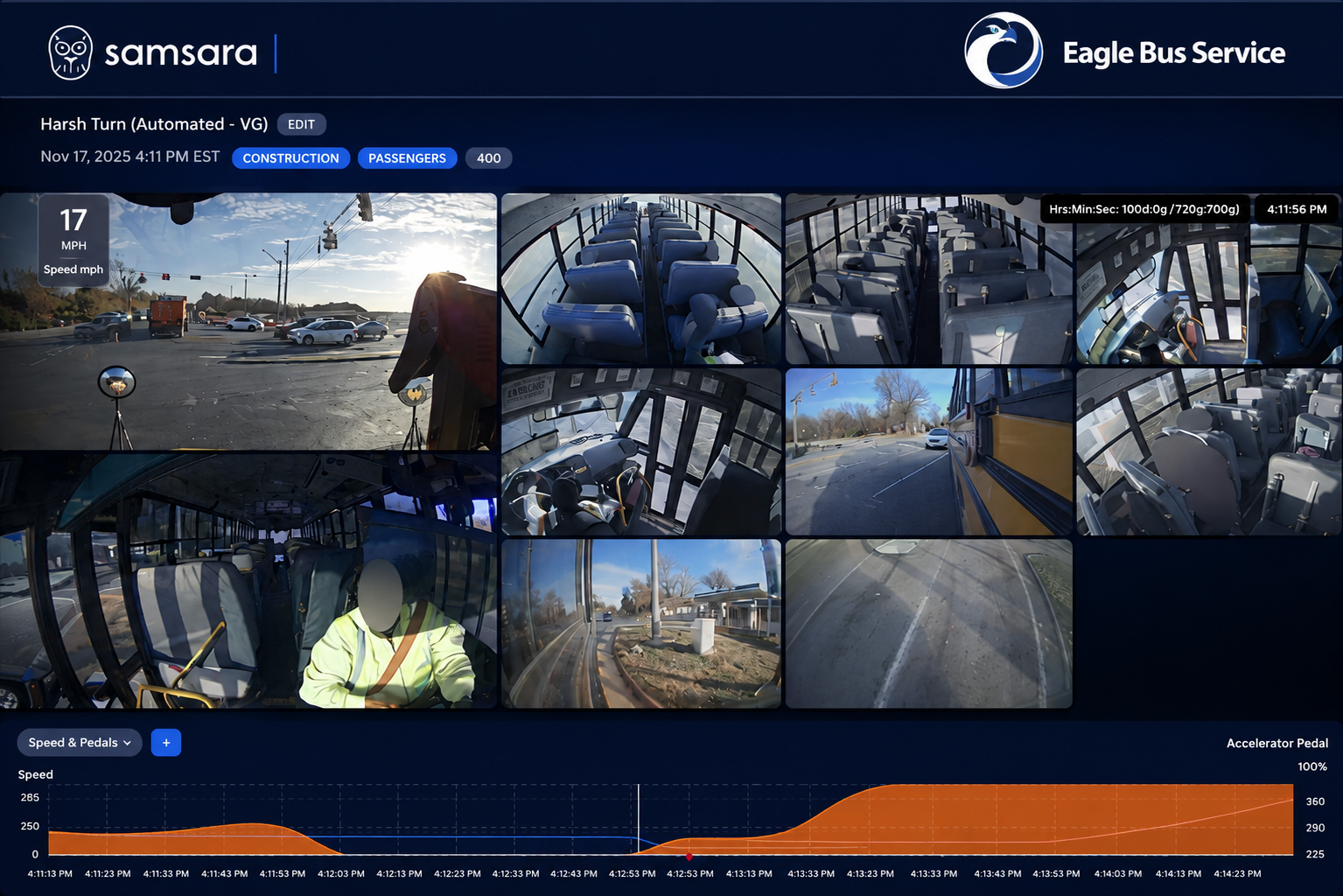 Samsara video monitoring dashboard for Eagle Bus Service